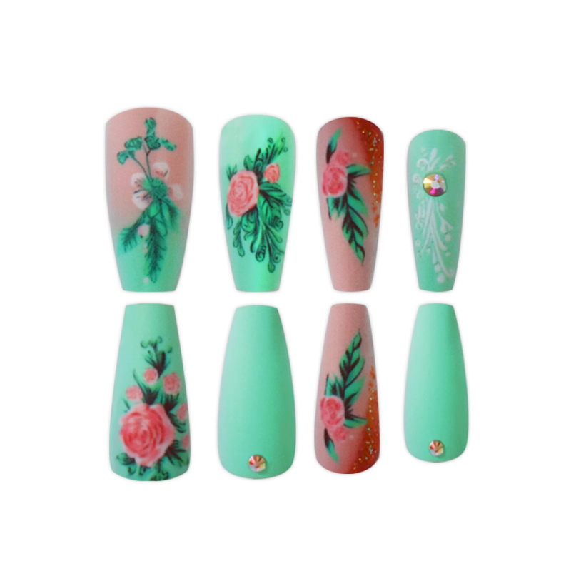 Piiriüleselt müüdavad balletitüüpi kunstküüned keskmise pikkusega taimse lillemustriga kantavad küüned eemaldatavad valmistoodete hulgimüük