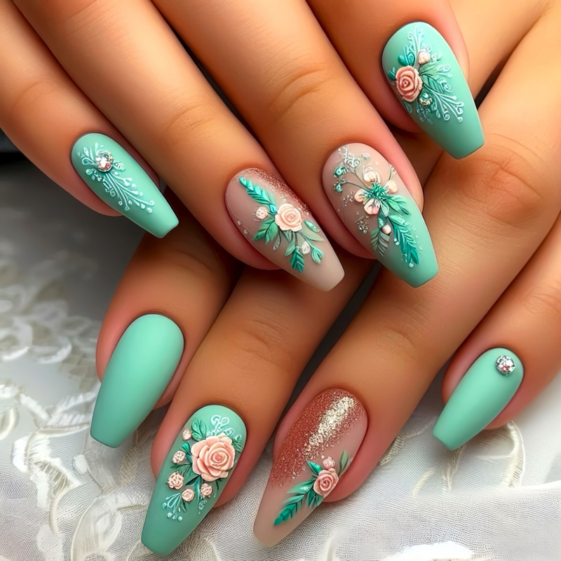 Piiriüleselt müüdavad balletitüüpi kunstküüned keskmise pikkusega taimse lillemustriga kantavad küüned eemaldatavad valmistoodete hulgimüük