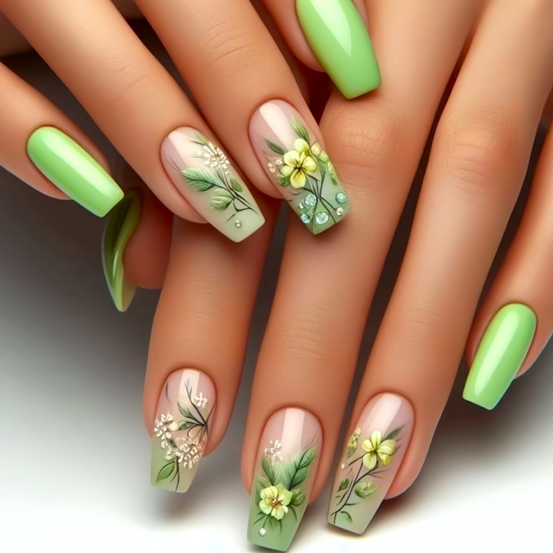 Piiriüleselt müüdavad balletitüüpi kunstküüned keskmise pikkusega taimse lillemustriga kantavad küüned eemaldatavad valmistoodete hulgimüük