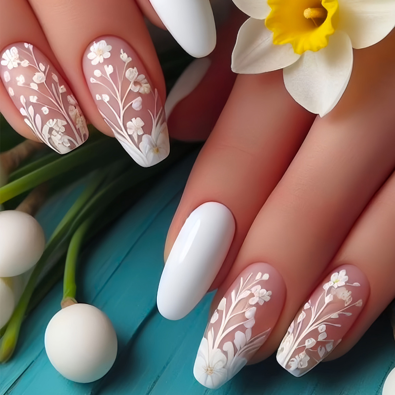 Piiriüleselt müüdavad balletitüüpi kunstküüned keskmise pikkusega taimse lillemustriga kantavad küüned eemaldatavad valmistoodete hulgimüük