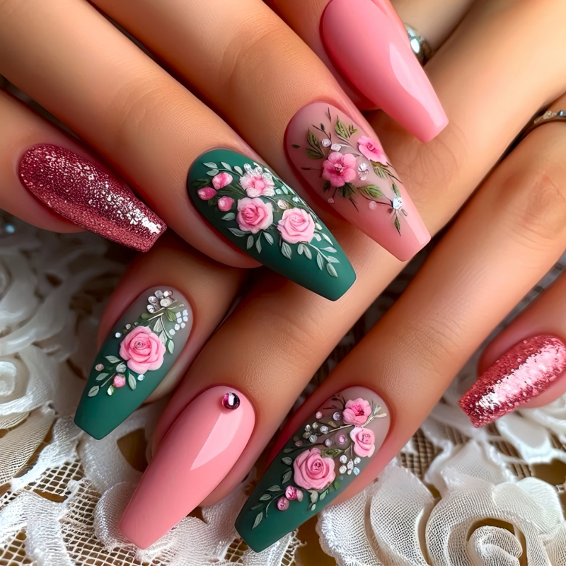 Piiriüleselt müüdavad balletitüüpi kunstküüned keskmise pikkusega taimse lillemustriga kantavad küüned eemaldatavad valmistoodete hulgimüük