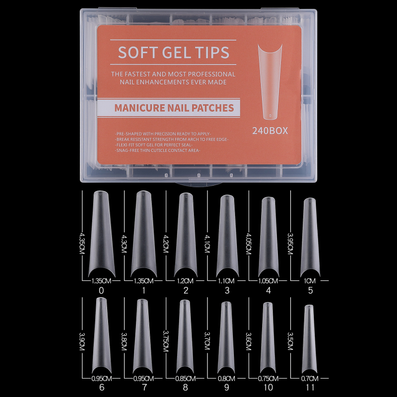 Küüneküüs 240 pikk veepiisakujuline nael läbipaistev matt volditud õmblusteta veetoru trapetsikujuline kunstküüs