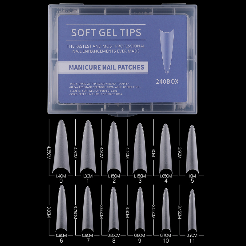 Küüneküüs 240 pikk veepiisakujuline nael läbipaistev matt volditud õmblusteta veetoru trapetsikujuline kunstküüs