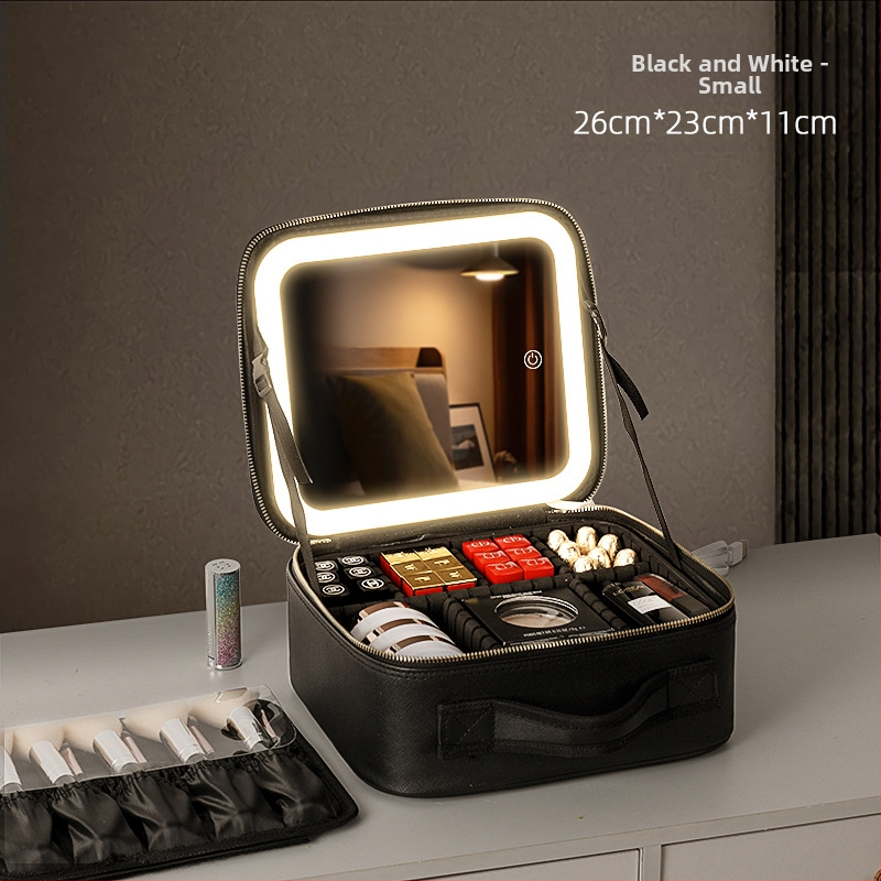 Kosmeetikakott peegli ja tulega Suure mahutavusega nahahooldustooted Kosmeetikatoodete hoiukarp Kaasaskantav kosmeetikakott