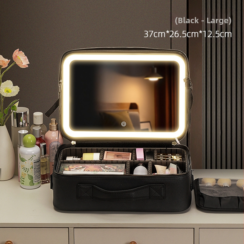 Kosmeetikakott peegli ja tulega Suure mahutavusega nahahooldustooted Kosmeetikatoodete hoiukarp Kaasaskantav kosmeetikakott