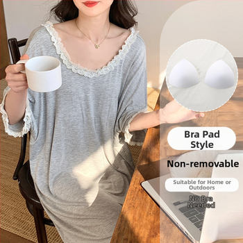 Naiste suvine modaalne jääsiidist seljata lühikeste varrukatega öösärk rinnapatjadega, seksikas ja kantav lahtine koduriietus