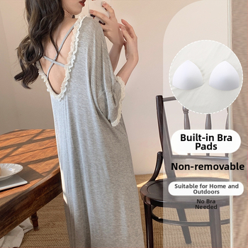 Naiste suvine modaalne jääsiidist seljata lühikeste varrukatega öösärk rinnapatjadega, seksikas ja kantav lahtine koduriietus