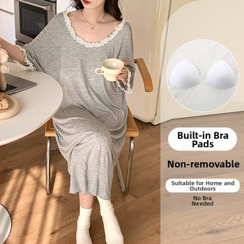 Naiste suvine modaalne jääsiidist seljata lühikeste varrukatega öösärk rinnapatjadega, seksikas ja kantav lahtine koduriietus