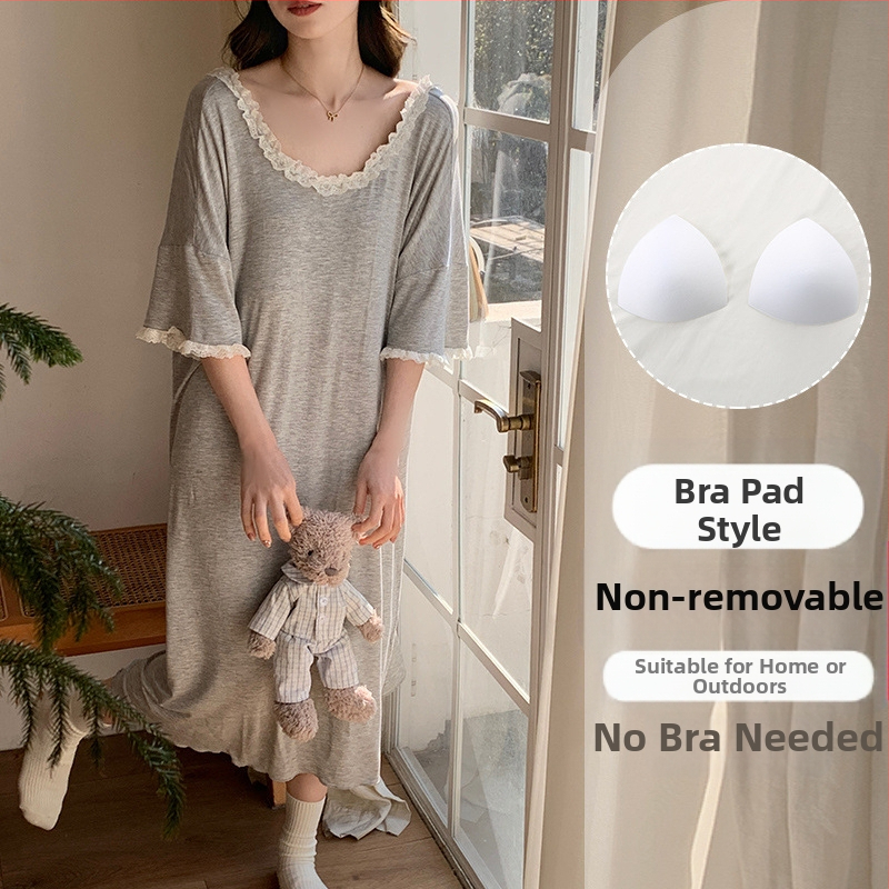 Naiste suvine modaalne jääsiidist seljata lühikeste varrukatega öösärk rinnapatjadega, seksikas ja kantav lahtine koduriietus