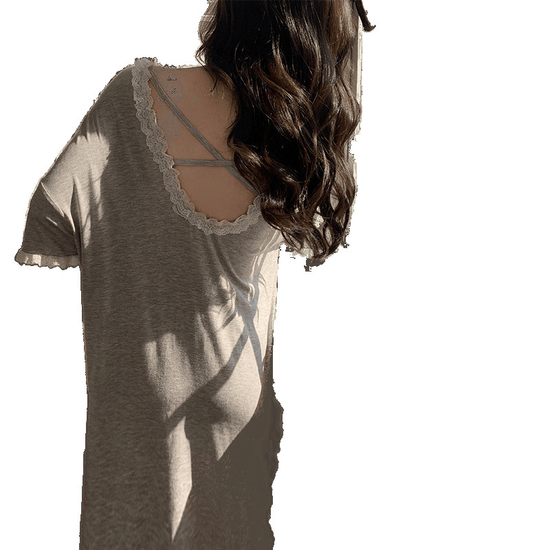 Naiste suvine modaalne jääsiidist seljata lühikeste varrukatega öösärk rinnapatjadega, seksikas ja kantav lahtine koduriietus