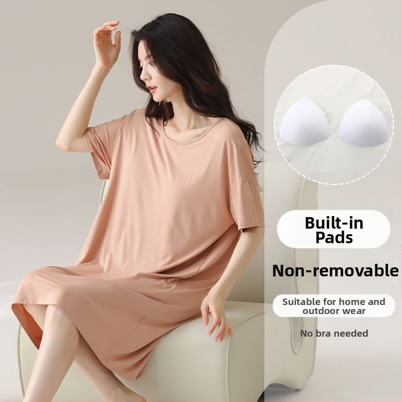 Naiste suvine modaalne jääsiidist seljata lühikeste varrukatega öösärk rinnapatjadega, seksikas ja kantav lahtine koduriietus