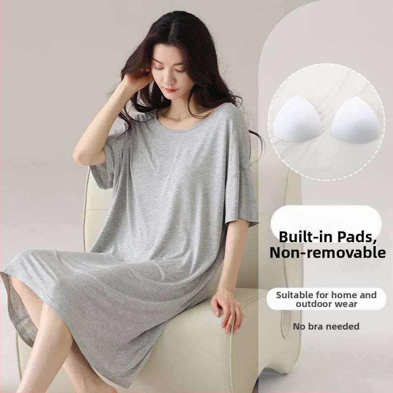 Naiste suvine modaalne jääsiidist seljata lühikeste varrukatega öösärk rinnapatjadega, seksikas ja kantav lahtine koduriietus