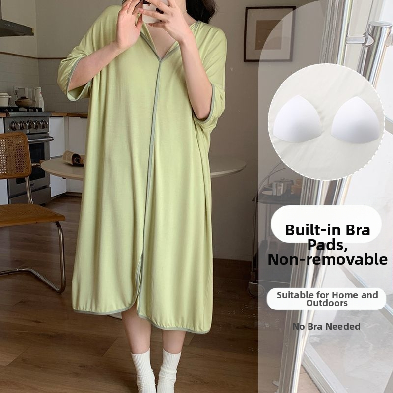 Naiste suvine modaalne jääsiidist seljata lühikeste varrukatega öösärk rinnapatjadega, seksikas ja kantav lahtine koduriietus