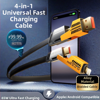 [Aukštos kokybės „True PD27W“] Keturių viename itin greito įkrovimo pintas kabelis, dviejų dalių duomenų kabelis, tinkantis „Apple 15“