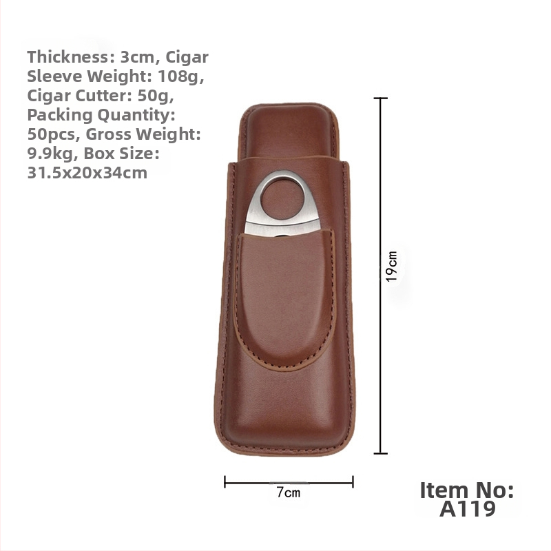 Laos olev sigarikomplekt, kokkupandud sigarikäärid, isikupärastatud sigariniisutaja, sigarinahast ümbris, hoiustuskate