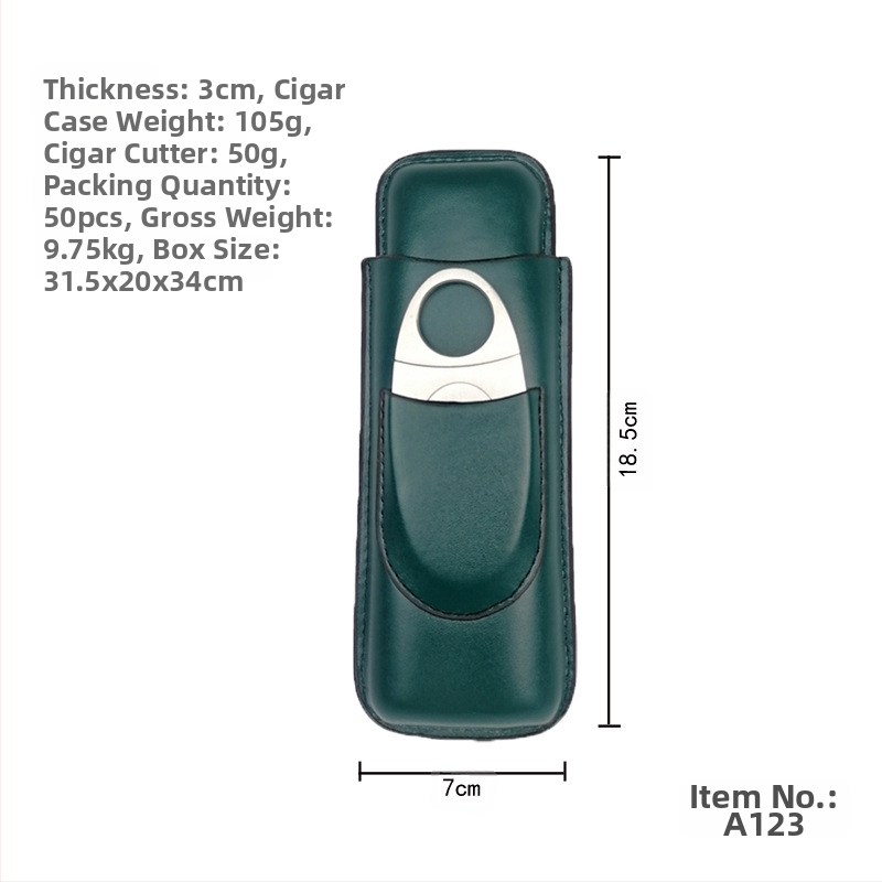 Laos olev sigarikomplekt, kokkupandud sigarikäärid, isikupärastatud sigariniisutaja, sigarinahast ümbris, hoiustuskate