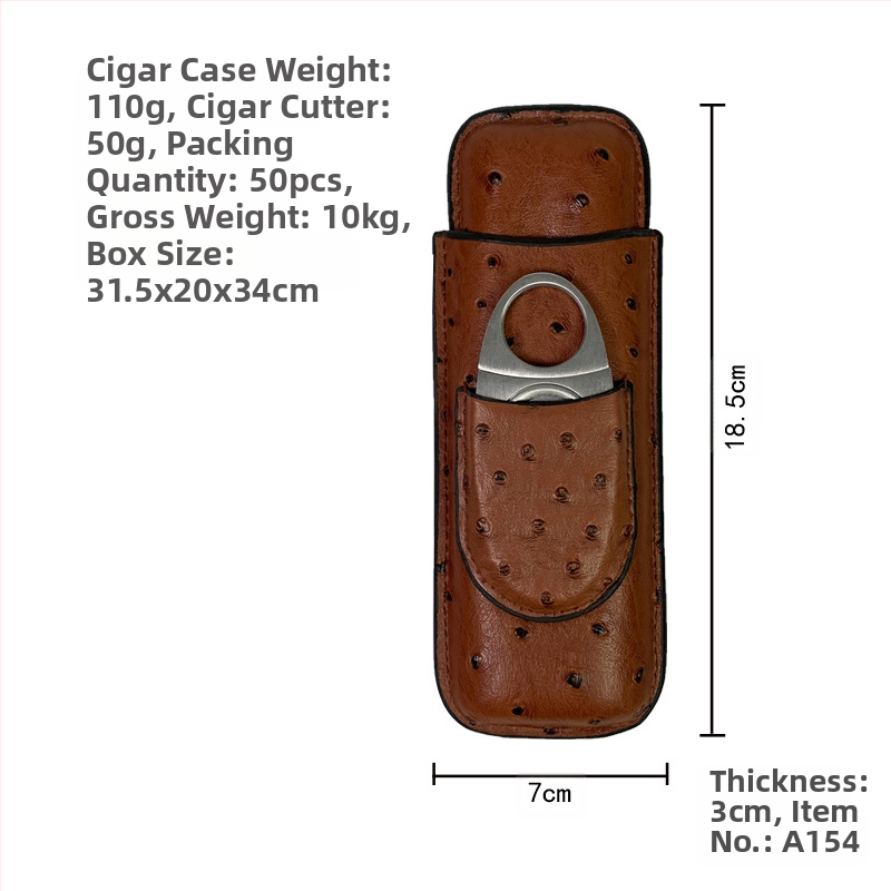 Laos olev sigarikomplekt, kokkupandud sigarikäärid, isikupärastatud sigariniisutaja, sigarinahast ümbris, hoiustuskate