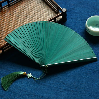 Jaapani stiilis Hiina täisbambusest kokkupandav õõnes lehvik, antiikstiilis, unisex kokkupandav lehvik, käsitöö, väike 5-tolline tantsulevik, must