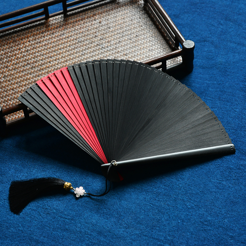 Jaapani stiilis Hiina täisbambusest kokkupandav õõnes lehvik, antiikstiilis, unisex kokkupandav lehvik, käsitöö, väike 5-tolline tantsulevik, must