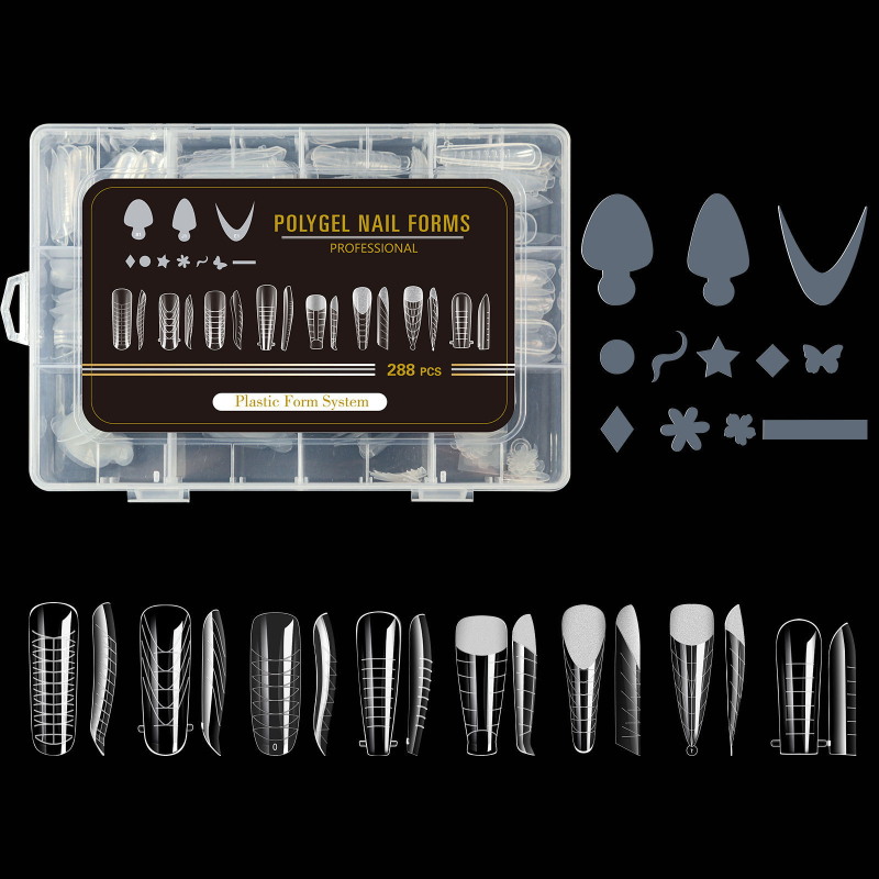 Piiriülesed uued küünekunsti küünevormid, segatud 12 stiiliga, paberivabad kätepikendused, kristallküünetükid, läbipaistev küünekile, 288 tk