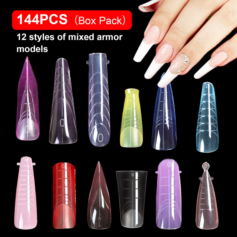 Piiriülesed uued küünekunsti küünevormid, segatud 12 stiiliga, paberivabad kätepikendused, kristallküünetükid, läbipaistev küünekile, 288 tk