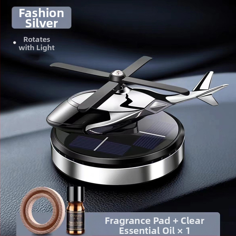 Päikeseenergial töötav pöörlev helikopteri autokaunistus loominguline aroomiteraapia armatuurlaud piiriülene meeste autotarvikute lõhnahoidja