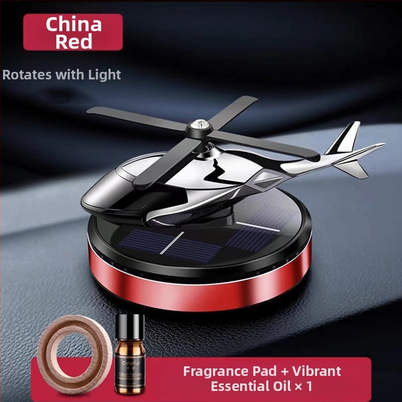 Päikeseenergial töötav pöörlev helikopteri autokaunistus loominguline aroomiteraapia armatuurlaud piiriülene meeste autotarvikute lõhnahoidja