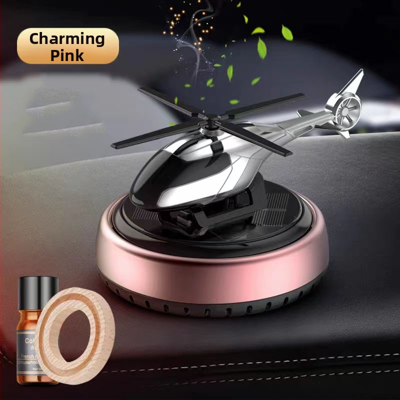 Päikeseenergial töötav pöörlev helikopteri autokaunistus loominguline aroomiteraapia armatuurlaud piiriülene meeste autotarvikute lõhnahoidja