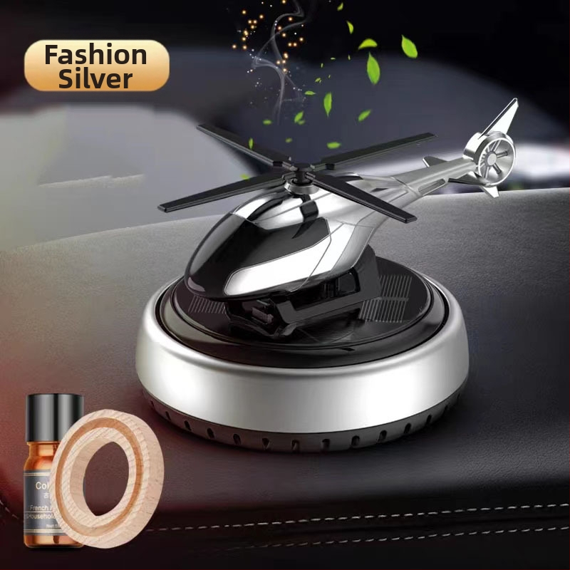 Päikeseenergial töötav pöörlev helikopteri autokaunistus loominguline aroomiteraapia armatuurlaud piiriülene meeste autotarvikute lõhnahoidja