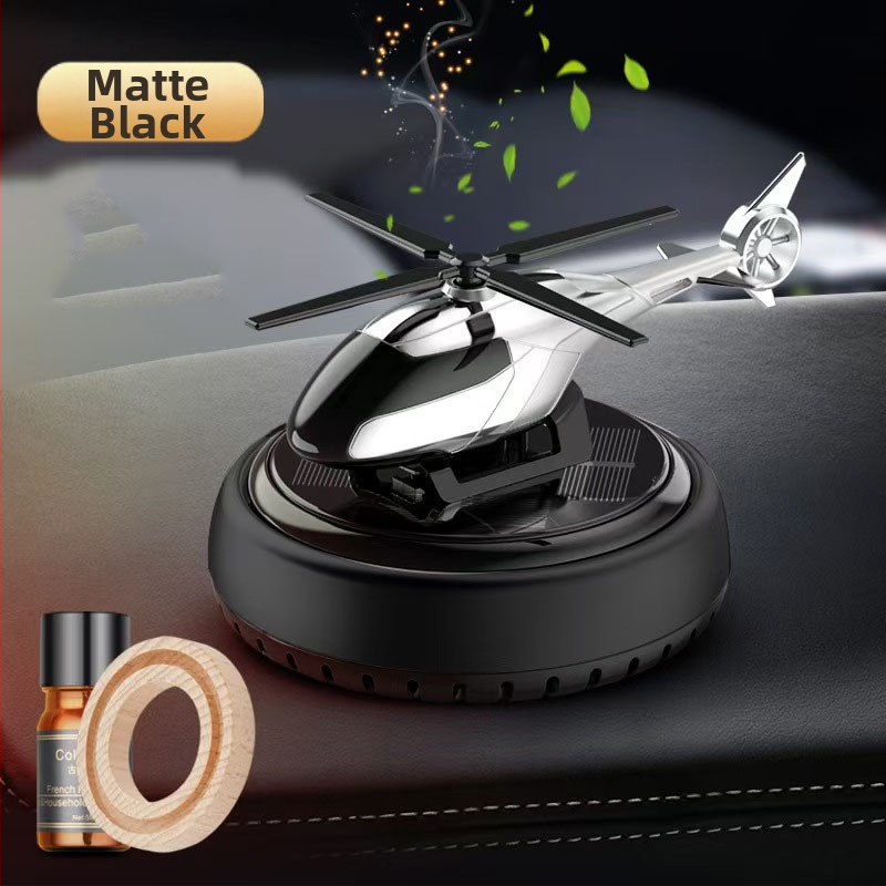 Päikeseenergial töötav pöörlev helikopteri autokaunistus loominguline aroomiteraapia armatuurlaud piiriülene meeste autotarvikute lõhnahoidja