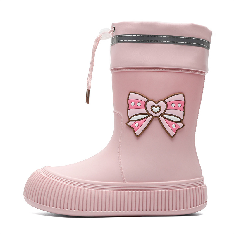 Piiriülesed armsad lipsuga kummist saapad, naiste moodsad pealisrõivad, keskmise toruga veekindlad kingad, ilusad kummist saapad, libisemiskindlad kummist kingad