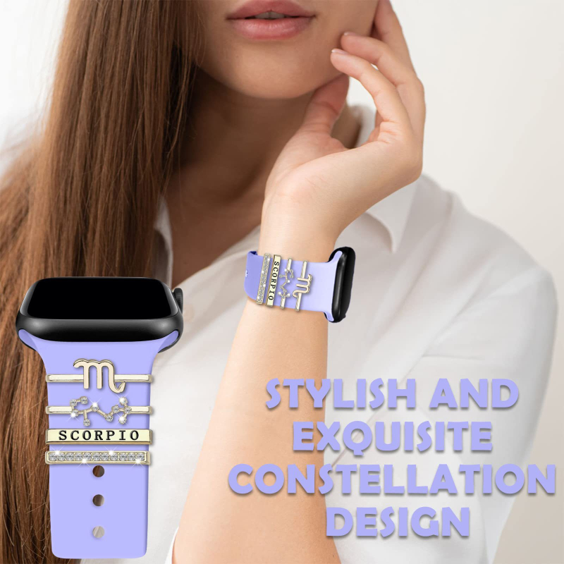 Kaheteistkümne sodiaagimärgi dekoratiivne küünekomplekt sobib Apple Watchi silikoonrihmaga rhinestones aksessuaaridele sodiaagi ripatsiga