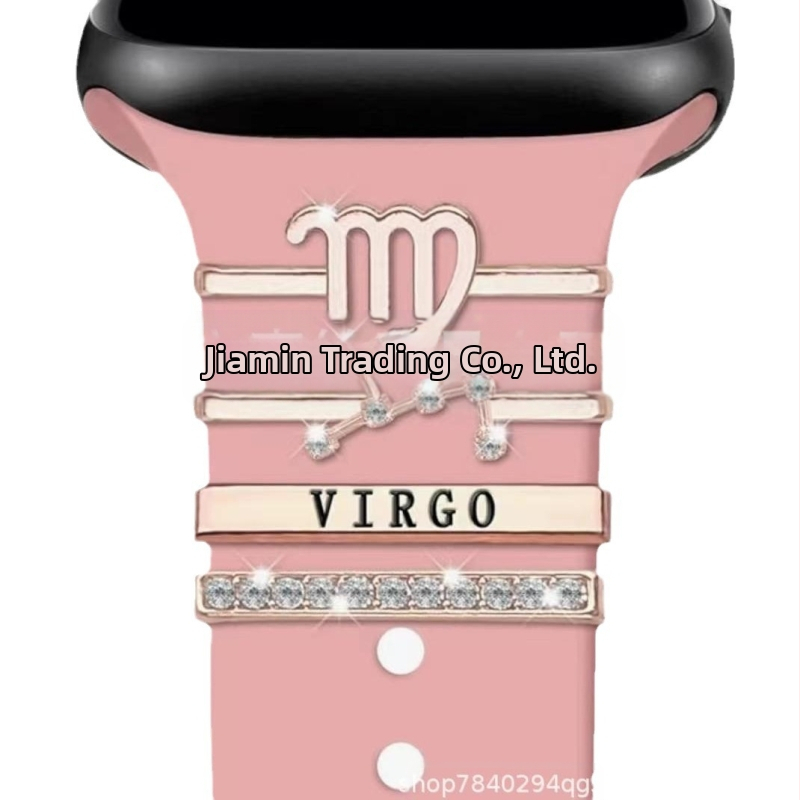 Sada ozdobných nechtov s dvanástimi znameniami zverokruhu vhodná pre silikónový remienok na Apple Watch s kamienkami a príveskom so znamením zverokruhu.