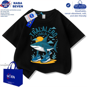 Nasa Shanhaijingi laste lühikeste varrukatega Tungtungsahur kingad, hai puuvillast T-särk, keskmise ja suure suurusega laste trendikad pluusid