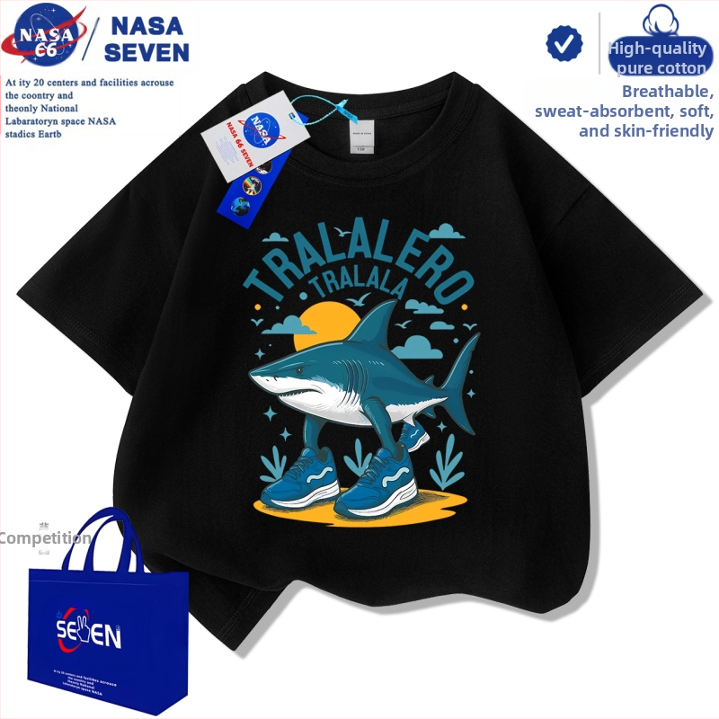 Nasa Shanhaijingi laste lühikeste varrukatega Tungtungsahur kingad, hai puuvillast T-särk, keskmise ja suure suurusega laste trendikad pluusid