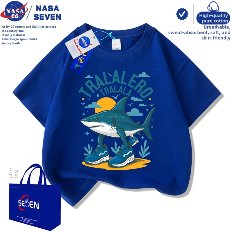 Nasa Shanhaijingi laste lühikeste varrukatega Tungtungsahur kingad, hai puuvillast T-särk, keskmise ja suure suurusega laste trendikad pluusid