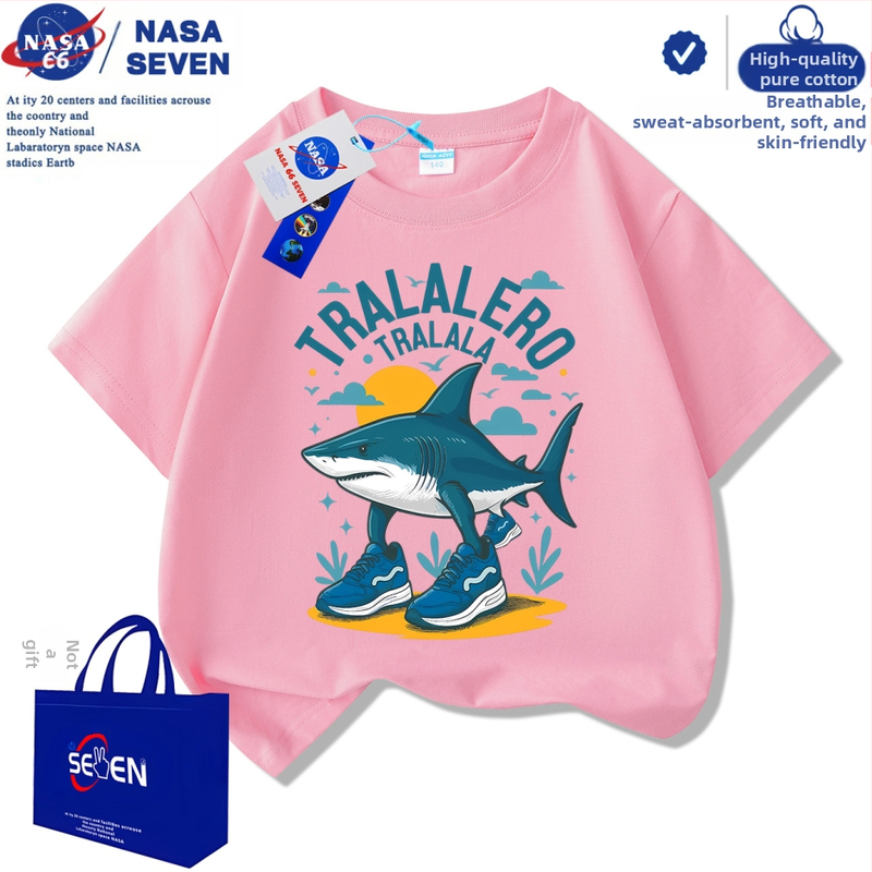 Nasa Shanhaijingi laste lühikeste varrukatega Tungtungsahur kingad, hai puuvillast T-särk, keskmise ja suure suurusega laste trendikad pluusid