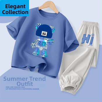 Καλοκαιρινό κοστούμι για αγόρια 2025 Νέο παιδικό caphibala βαμβακερό κοντομάνικο καλοκαιρινό μοντέρνο αθλητικό καλοκαιρινό φόρεμα για αγόρια