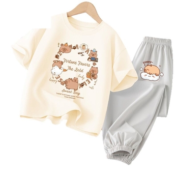 Καλοκαιρινό κοστούμι για αγόρια 2025 Νέο παιδικό caphibala βαμβακερό κοντομάνικο καλοκαιρινό μοντέρνο αθλητικό καλοκαιρινό φόρεμα για αγόρια