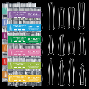 Piiriülene maniküür, ekstra pikad veepiibu küünelapid, võltsküünelapid, 240 tk, karbis, läbipaistev, prantsuse XXXL teksariie