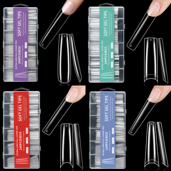 Piiriülene maniküür, ekstra pikad veepiibu küünelapid, võltsküünelapid, 240 tk, karbis, läbipaistev, prantsuse XXXL teksariie