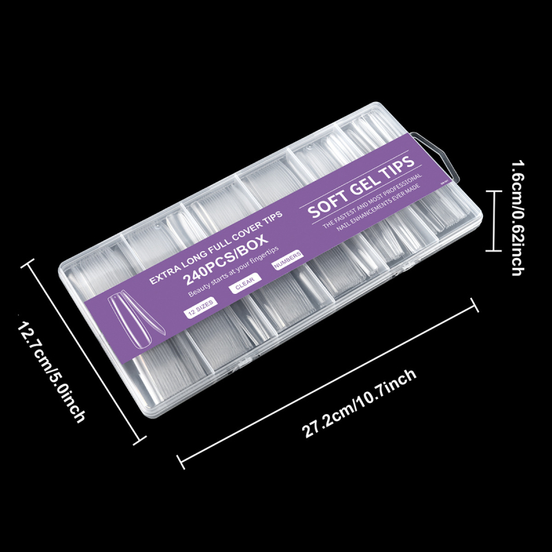 Piiriülene maniküür, ekstra pikad veepiibu küünelapid, võltsküünelapid, 240 tk, karbis, läbipaistev, prantsuse XXXL teksariie