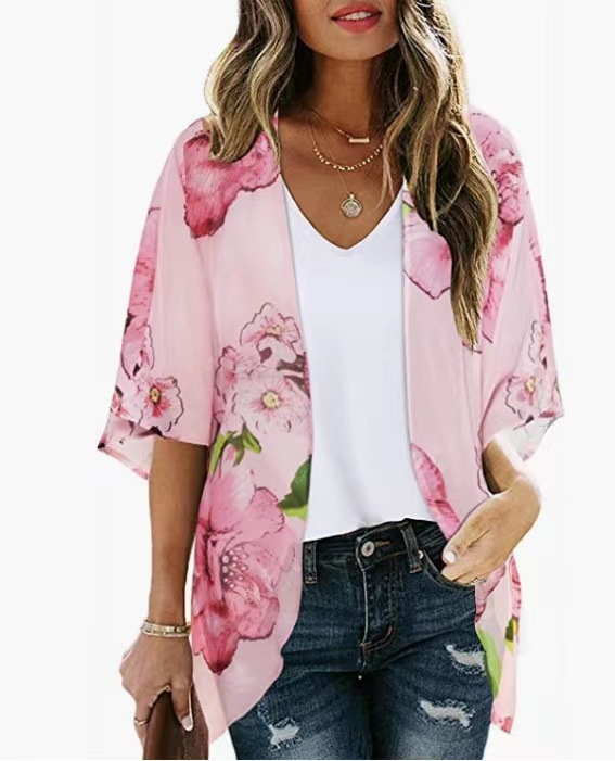 2023 Amazon Euroopa ja Ameerika piiriülene väliskaubandus Uus kuum šifoonist puhkusekardigan trükitud päikesekaitsekreemiga rannapluus