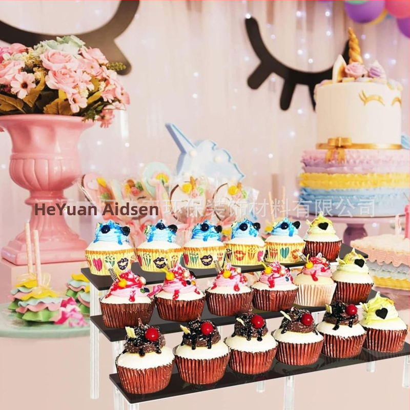 Čierny akrylový úložný stojan, ručne vyrobený úložný stojan na muffiny, vhodný na domáce svadby, narodeninové oslavy...