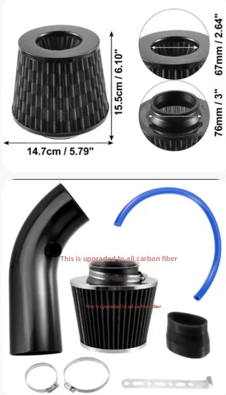 Piiriülene kuuma auto külma õhu sisselaskekomplekt modifitseeritud alumiiniumtorude komplekt universaalne 76 mm/3-tolline seenepea