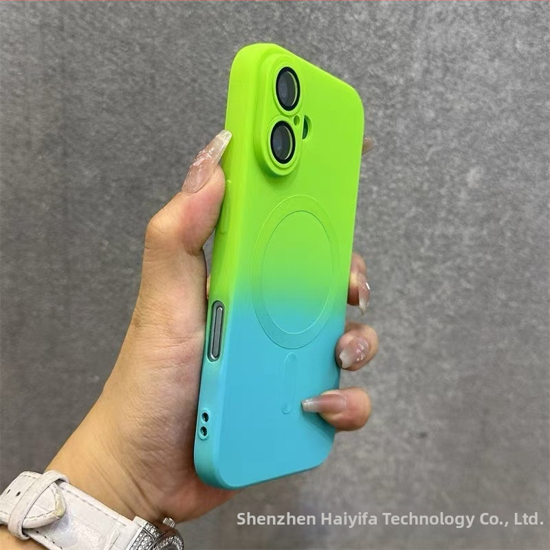 Sobib Apple 17 Promax Gradient magnetilisele telefoniümbrisele, iPhone 16 silikoonkattega, mattklaasiga, 15 objektiiviga, täieliku katvusega, pehme.