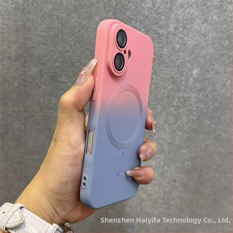 Sobib Apple 17 Promax Gradient magnetilisele telefoniümbrisele, iPhone 16 silikoonkattega, mattklaasiga, 15 objektiiviga, täieliku katvusega, pehme.