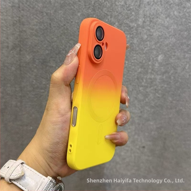 Sobib Apple 17 Promax Gradient magnetilisele telefoniümbrisele, iPhone 16 silikoonkattega, mattklaasiga, 15 objektiiviga, täieliku katvusega, pehme.