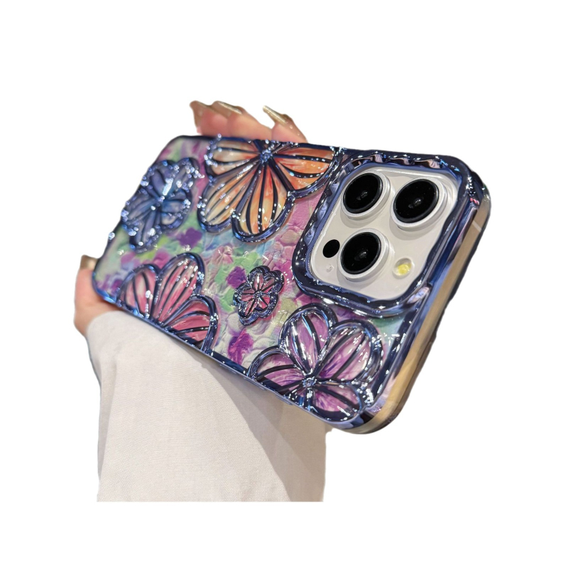 Galvaniseeritud õlimaali lill, sobib iPhone15promax Apple 14 telefoniümbrisele 13/12 Korea stiilis õlimaali papist