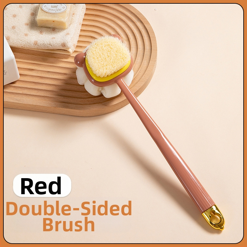 Pika käepidemega küürimishari kahepoolne pehmete karvadega silikoonist vannihari keha puhastamiseks vannihari selja hõõrumiseks artefaktihari hulgimüük